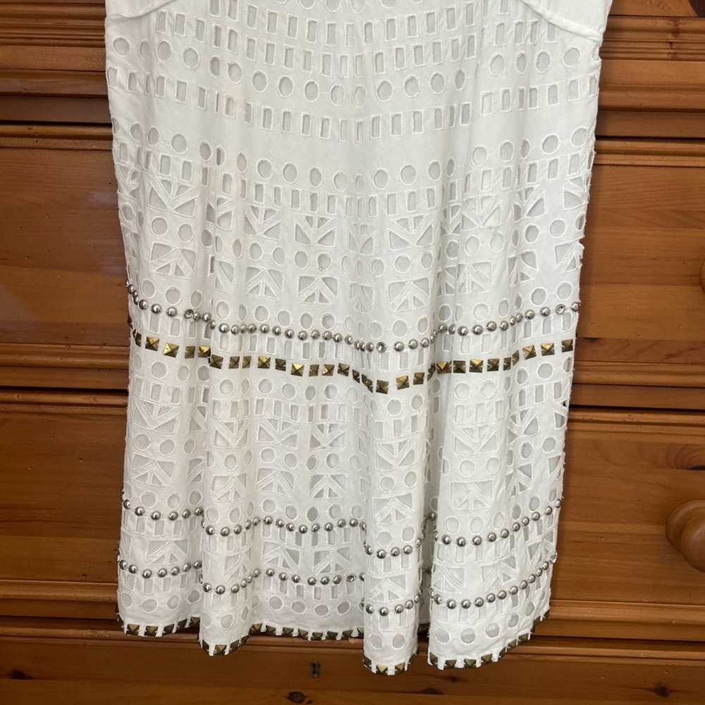 Tory Burch Womens Sz 6 White Sleeveless Studded Cutwork Mini Dress Summer Resort - Picture 5 of 10